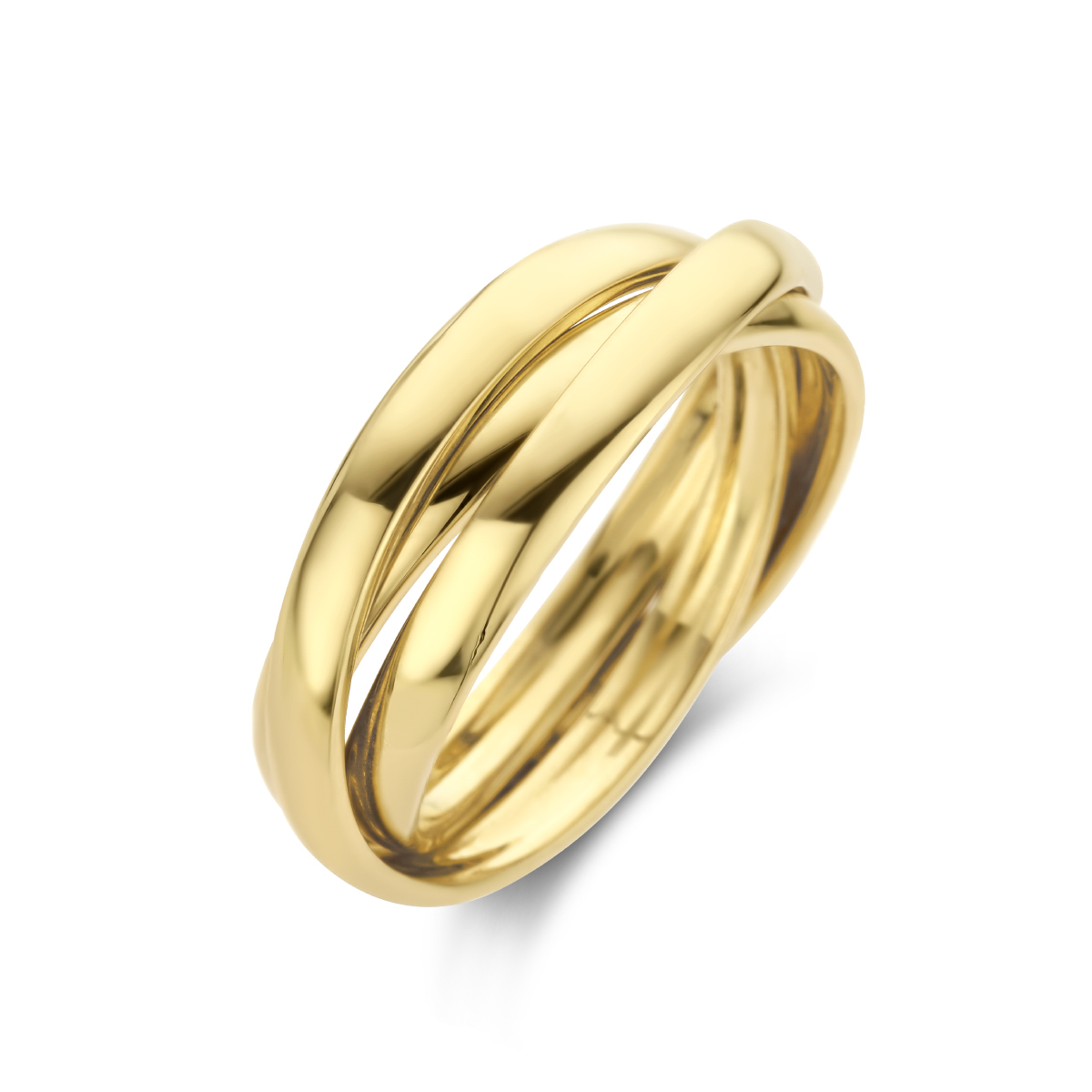 14k Geelgouden ring. De ring heeft 3x een breedte van 2.5mm.