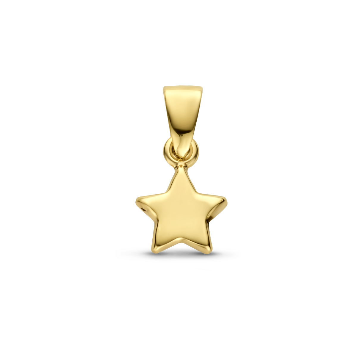 14k Geelgouden hanger met een ster. De hanger heeft een totale hoogte van 14mm.