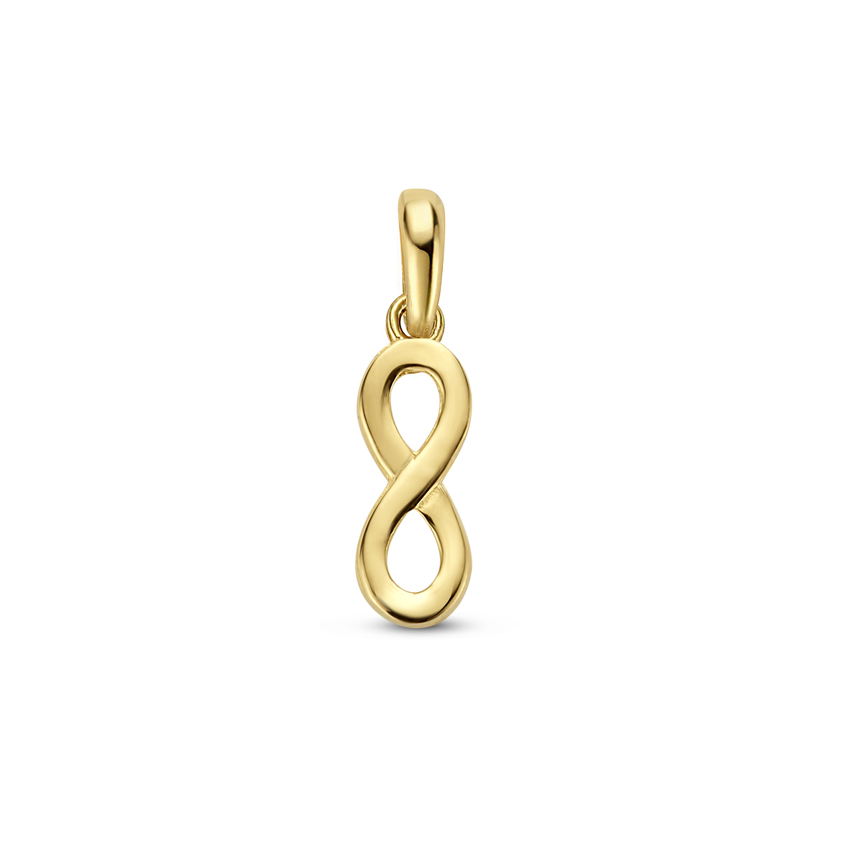 14k Geelgouden infinity hanger met een afmeting van 13.5x4.5mm.