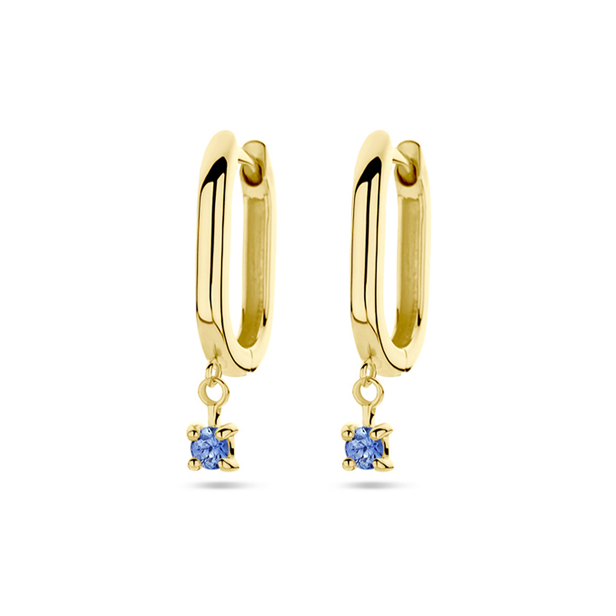14k Geelgouden klapoorringen uitgevoerd met saffier. De steen heeft een diameter van 3mm.