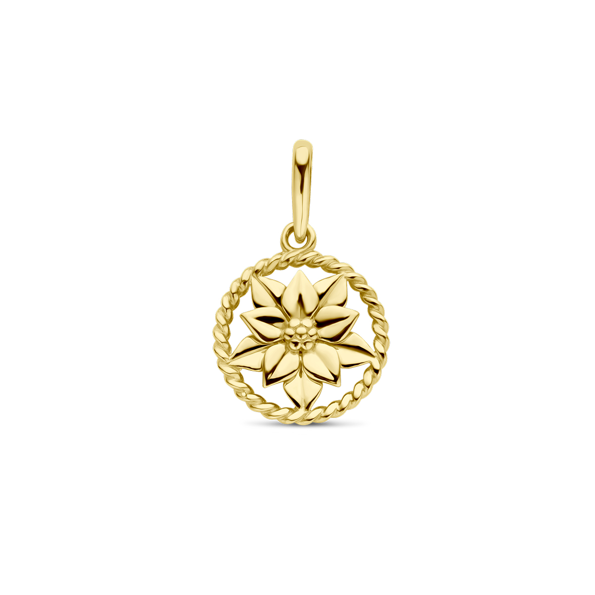 De Geelgouden Geboorte Bloem Hanger, modelnummer 4028988, is een prachtige gouden bedel, glanzend en rond van vorm. Met een hoogte van 17 mm en een diameter van 10 mm, is deze goudkleurige charme perfect als aanvulling aan een ketting of armband. Draag hem solo of combineer met andere bedels voor een persoonlijke touch.