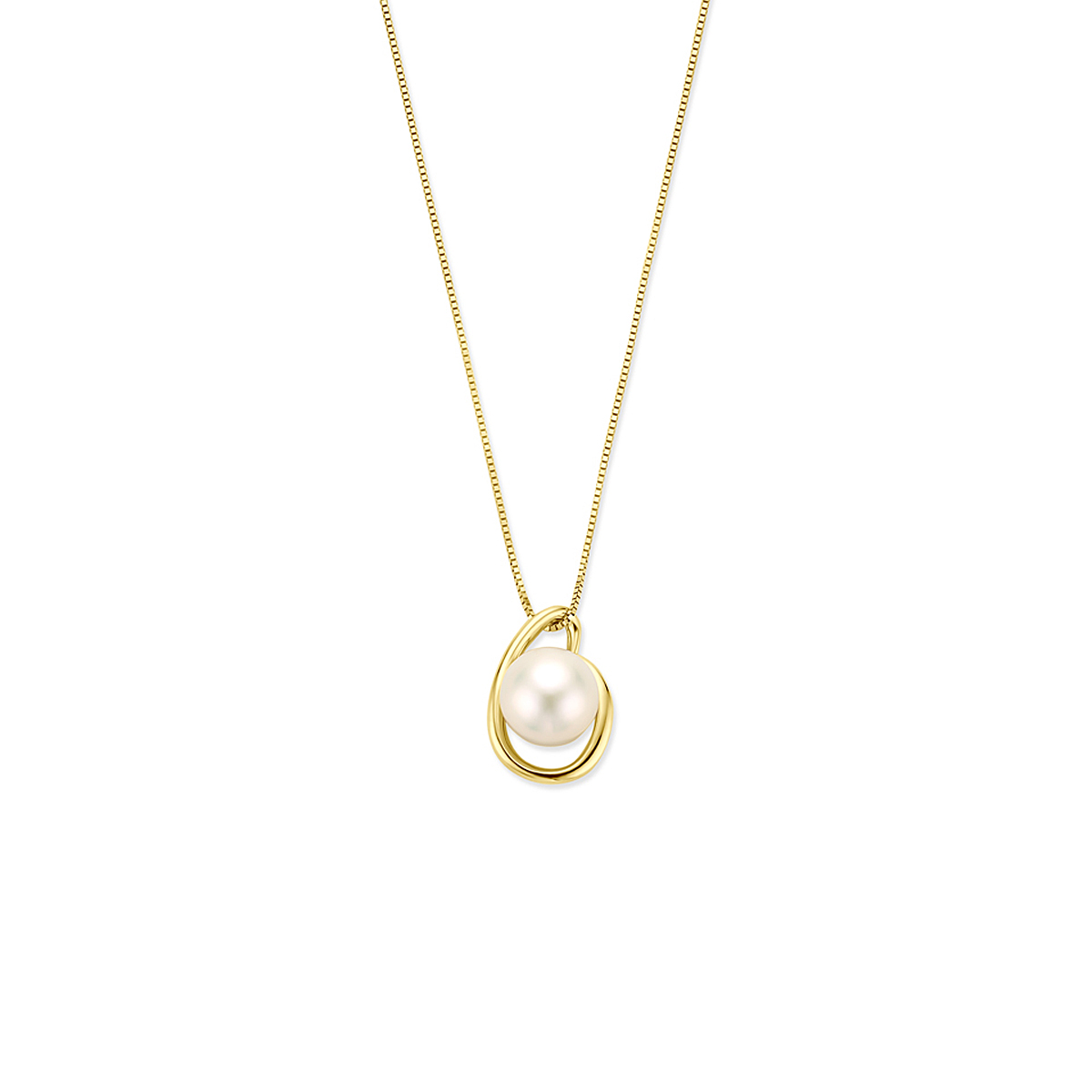 14k Geelgouden collier uitgevoerd met een parel. Het collier heeft draaglengtes van 40-42-44cm. De parel heeft een diameter van 8mm.