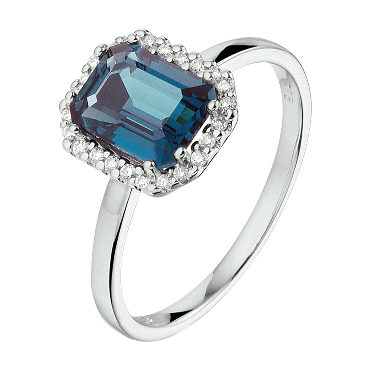 Huiscollectie - 14kt witgouden entourage ring bezet met briljant geslepen diamanten en London Blue Topaas - 4105284