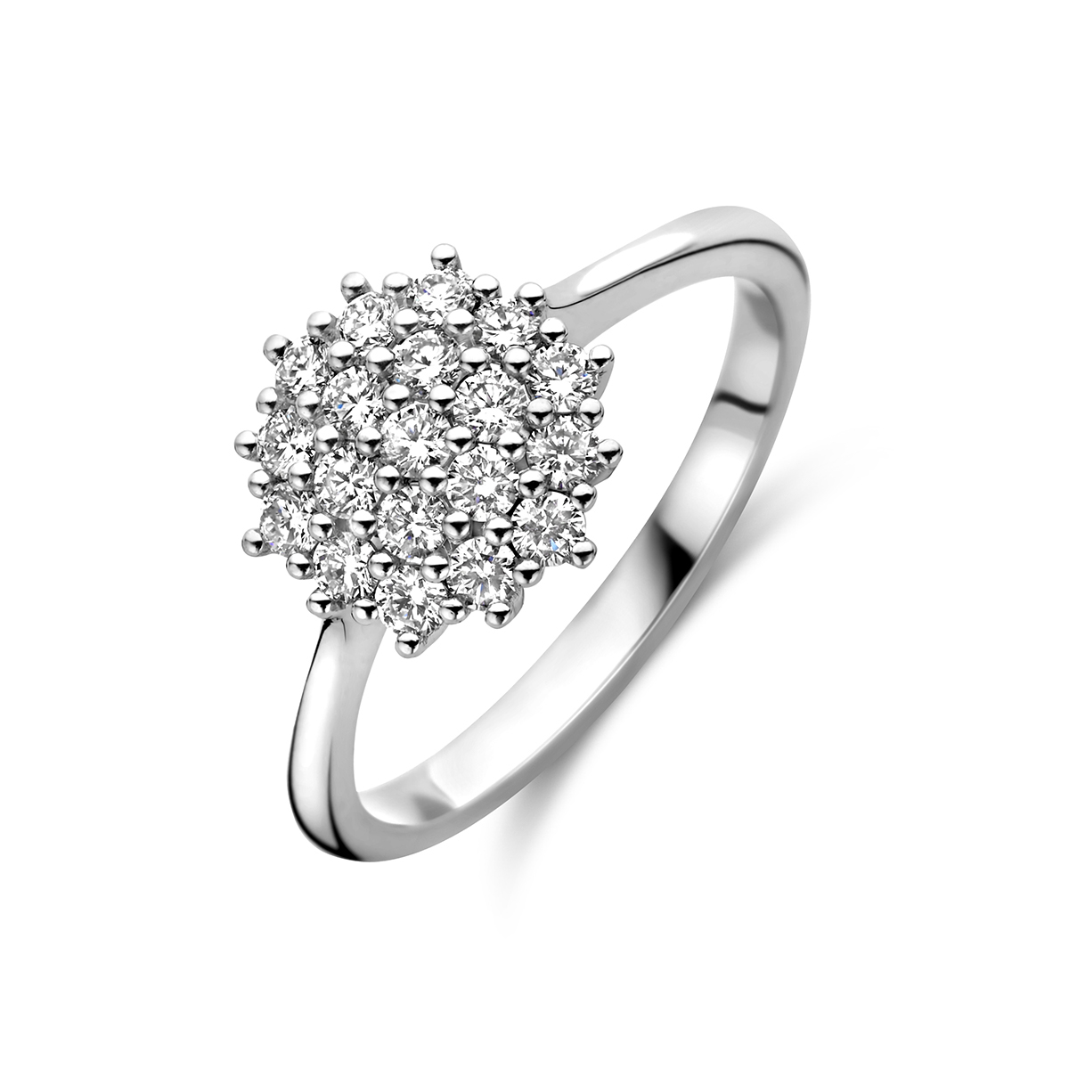 14k Witgouden ring uitgevoerd met diamanten. De ring heeft een breedte van 10.5mm.