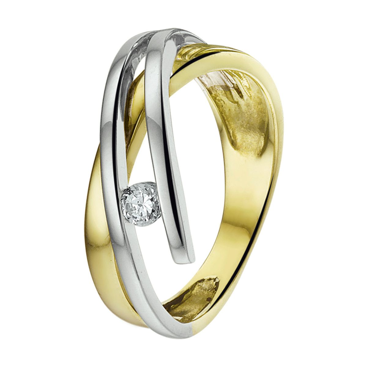 ring zirkonia 14K bicolor goud geel/wit