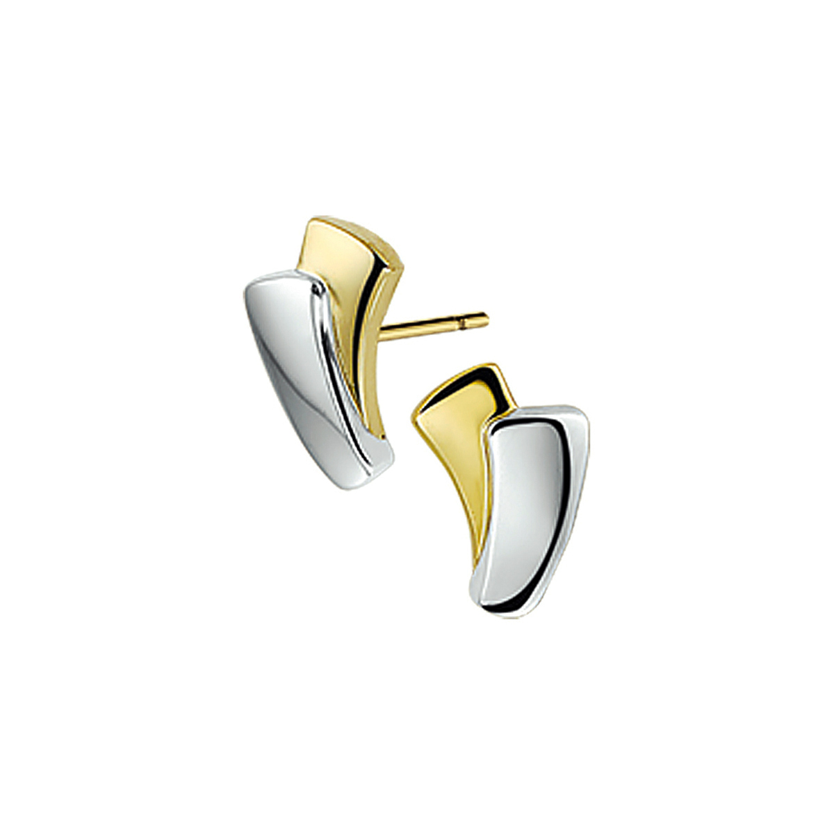 Bicolor wit- en geelgouden oorknoppen.