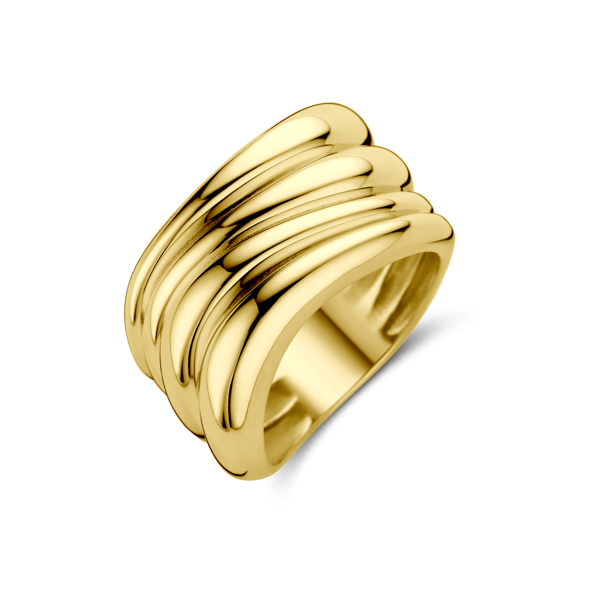 14k Geelgouden ring met een breedte van 13mm.