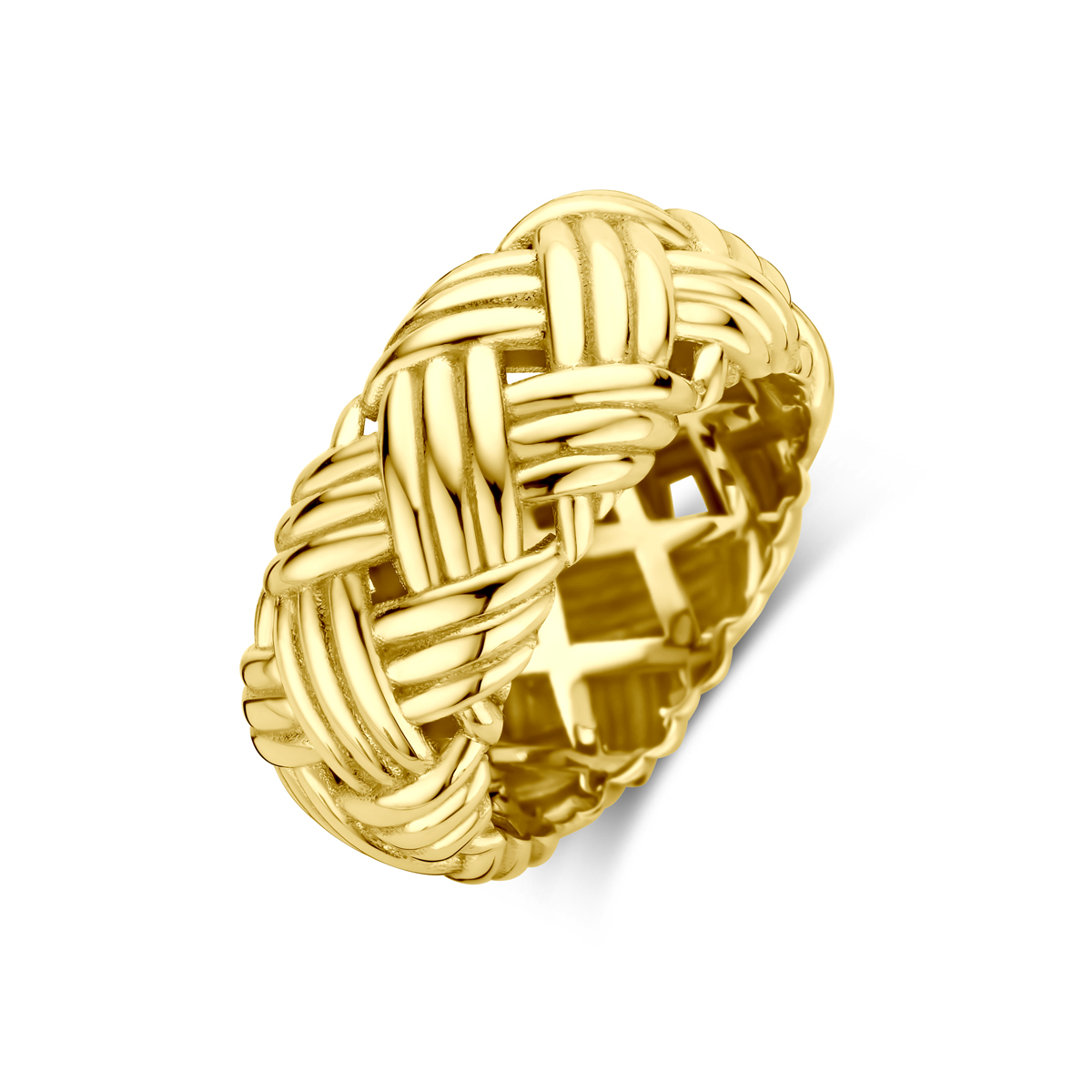 14k Geelgouden ring met een breedte van 10mm.