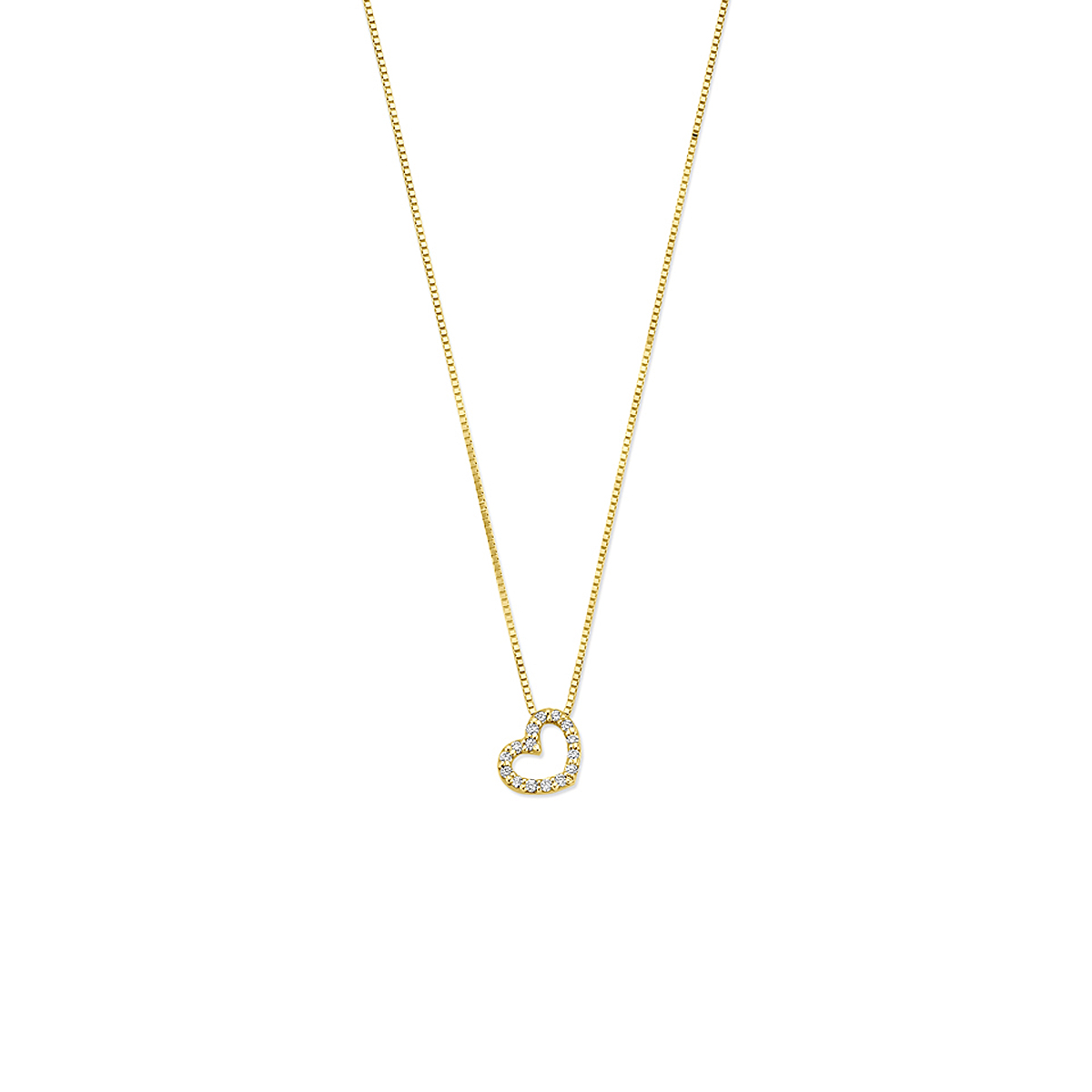 14k Geelgouden collier uitgevoerd met een hartje en lab grown diamant. Het collier heeft draaglengte van 40cm met 2+2cm extensie. Het totale diamantgewicht is 0.08ct.