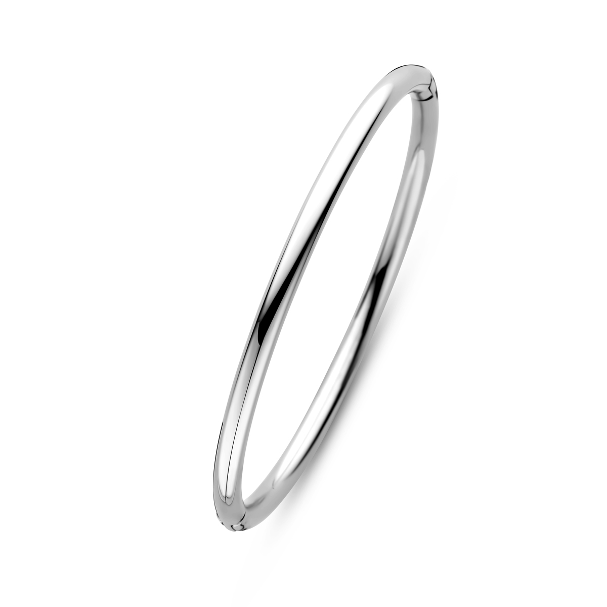Stalen bangle met scharnier en een afmeting van 60x50mm.