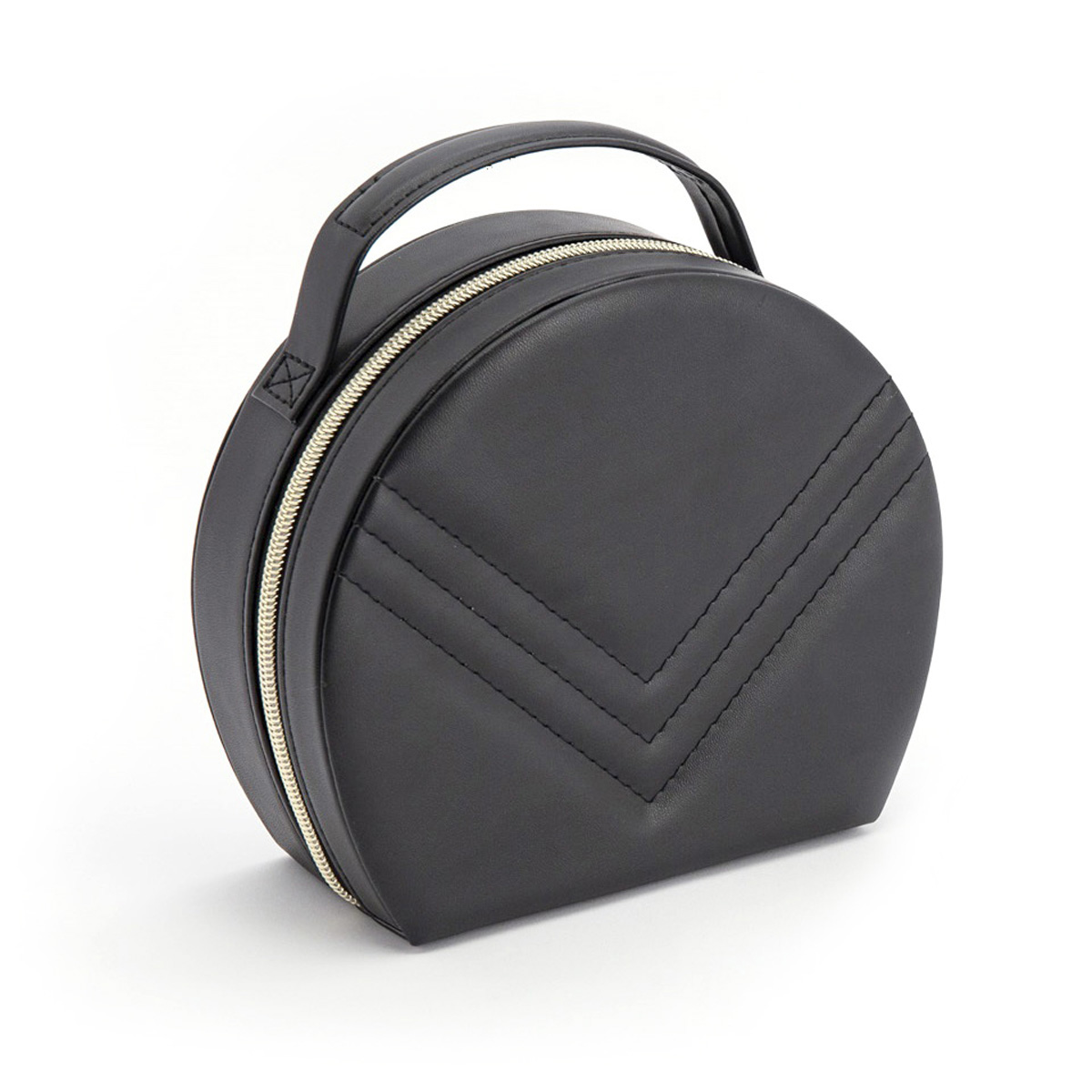 Luxe sieradenbox in de kleur zwart uitgevoerd met een goudkleurige rits sluiting en verschillende vakjes. Een compacte box om verschillende sieraden in op te bergen.