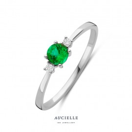 Aucielle ring wit goud 18k groene smaragd 