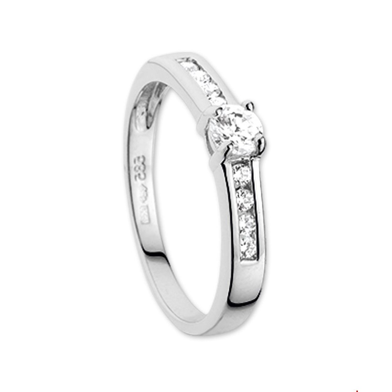 14 karaats witgouden ring met zirkonia's
maat 15,5