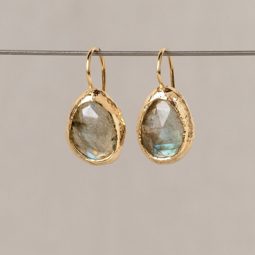 Oorhanger grote druppel Labradoriet Zilver verguld + Labradoriet