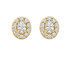 gouden Blush LG oorstekers, 2x ovaal 0.10ct+ pave LG briljant