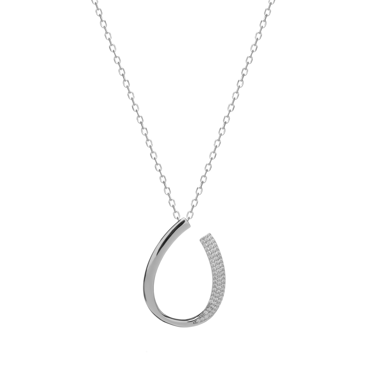 Sterling zilveren ketting met een open ringhanger en zirkonia – een elegant sieraad met een eigentijdse stijl. Het open ontwerp zorgt voor lichtheid en originaliteit, terwijl de zirkonia's een subtiele schittering creëren die de halslijn sierlijk accentueert. Perfect voor dagelijks gebruik of als een verfijnde touch voor speciale gelegenheden.