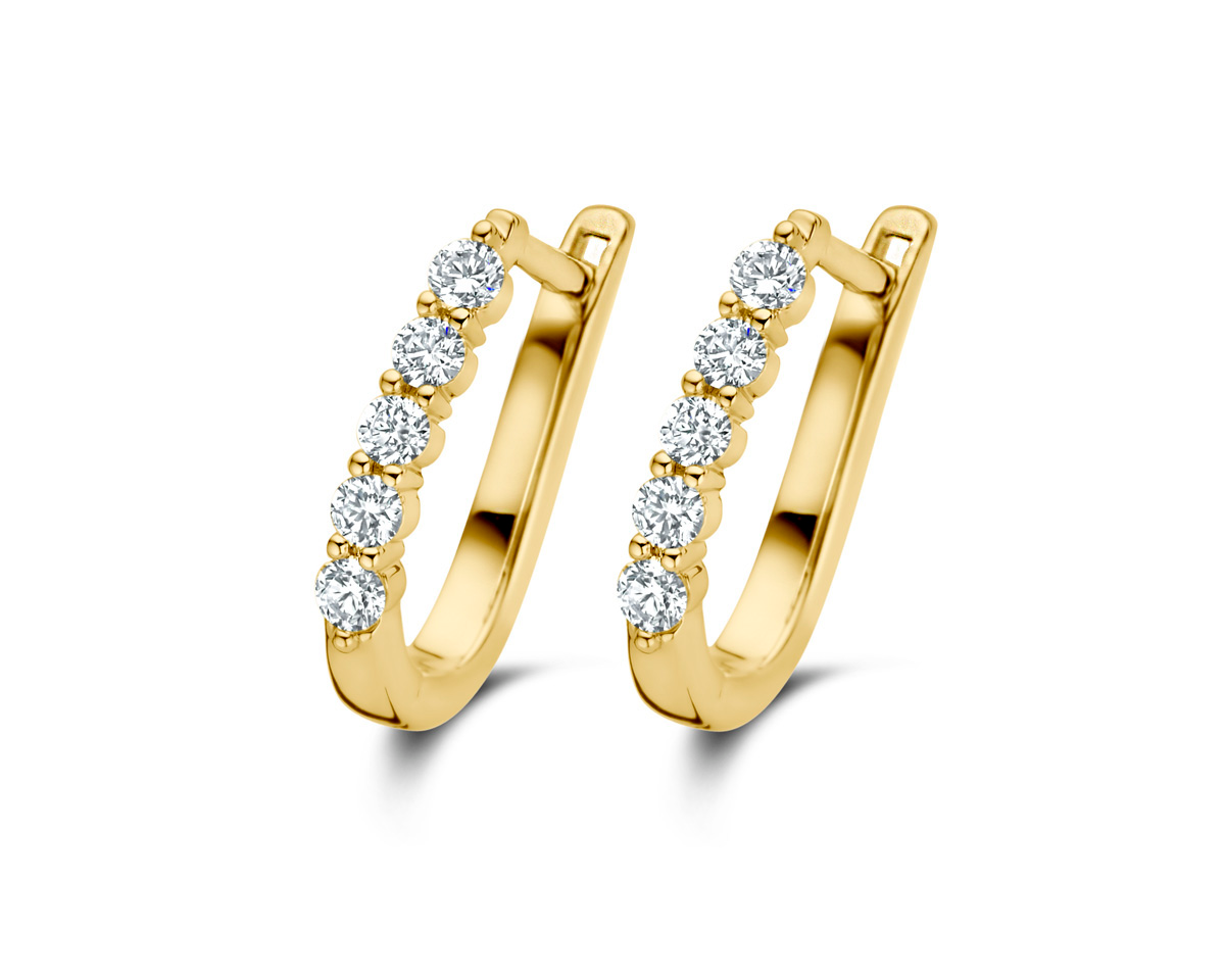 Oorringen in geel goud 18 k met diamant 0.26 ct 