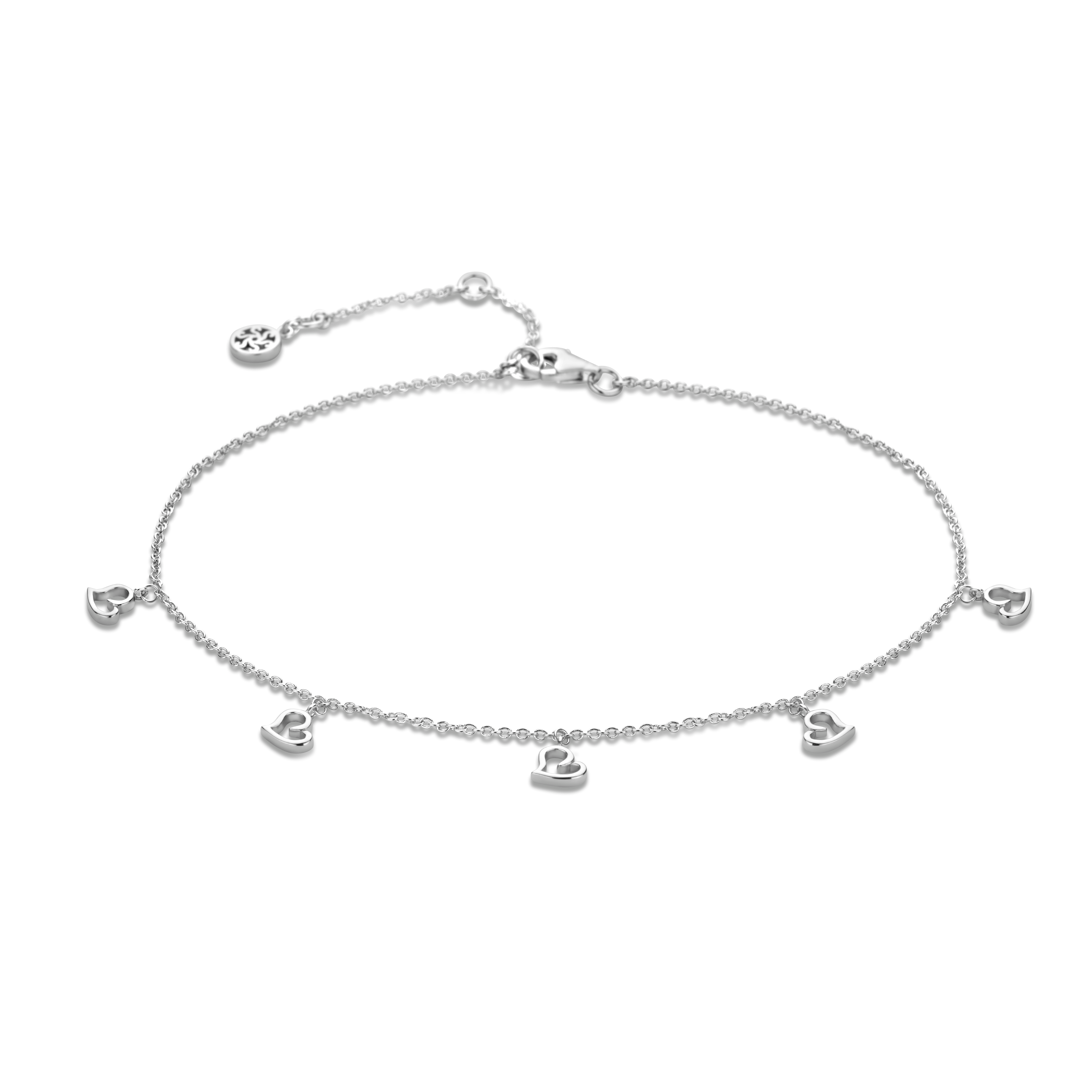 Dieses "herzliche" 925/- Silber Fusskettchen ist variabel zwischen 23,25 und 27 cm. 