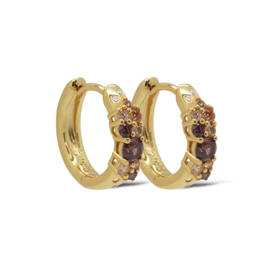 Karma Jewelry oorringen Zirconia NIRA Chocolate Caramel 12MM Goldplated