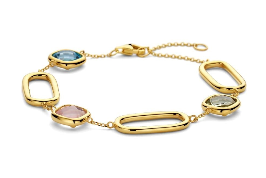 geelgouden armband , topaz, rose quartz, prehnite