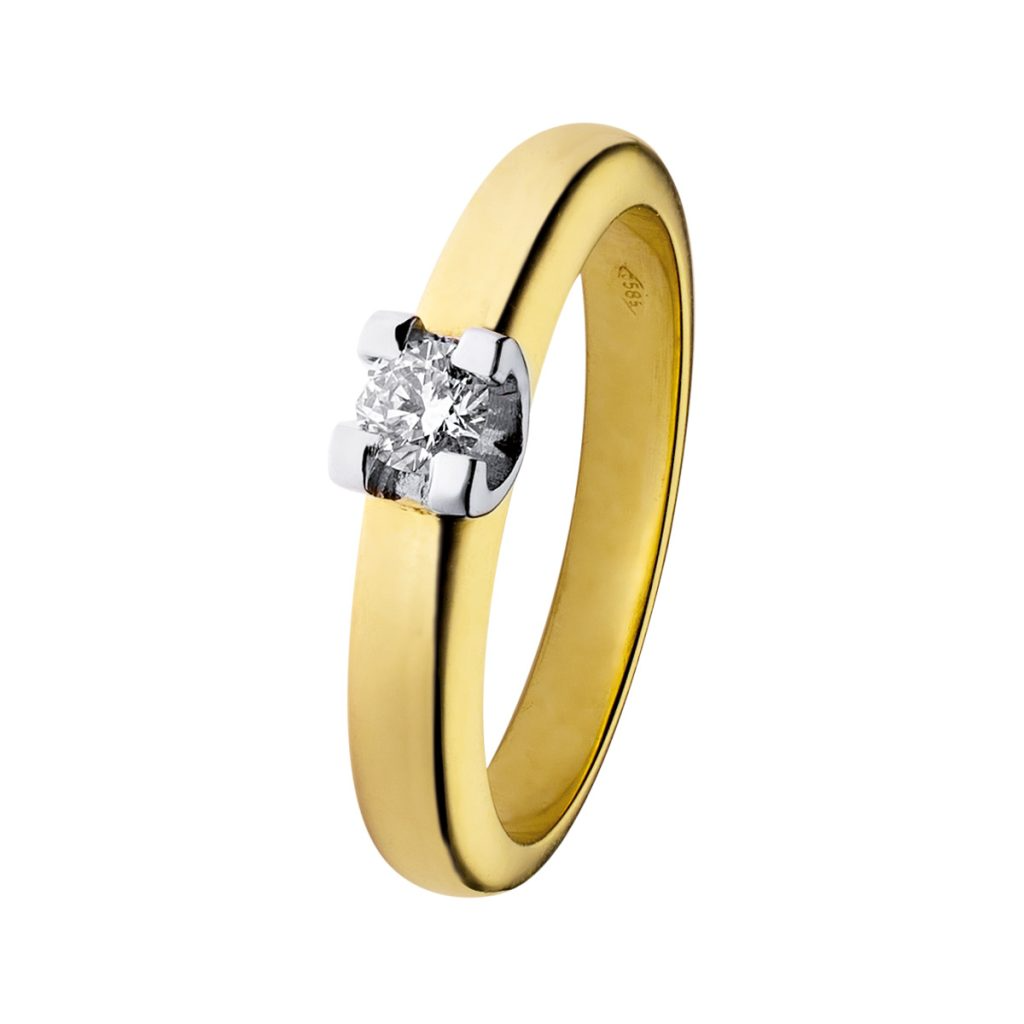 De 14krt. geelgouden ring D'Elite met 0.05ct diamant TW/VVS/VS, modelnummer ELITER22/5, combineert elegantie en verfijning. Gemaakt van 14-karaats goud, met een schitterende diamant, en een glanzende afwerking. Ideaal voor maat 54. Draag deze ring als dagelijks sieraad of speciale gelegenheden voor een verfijnde look. Voeg een vleugje luxe toe aan elke outfit.