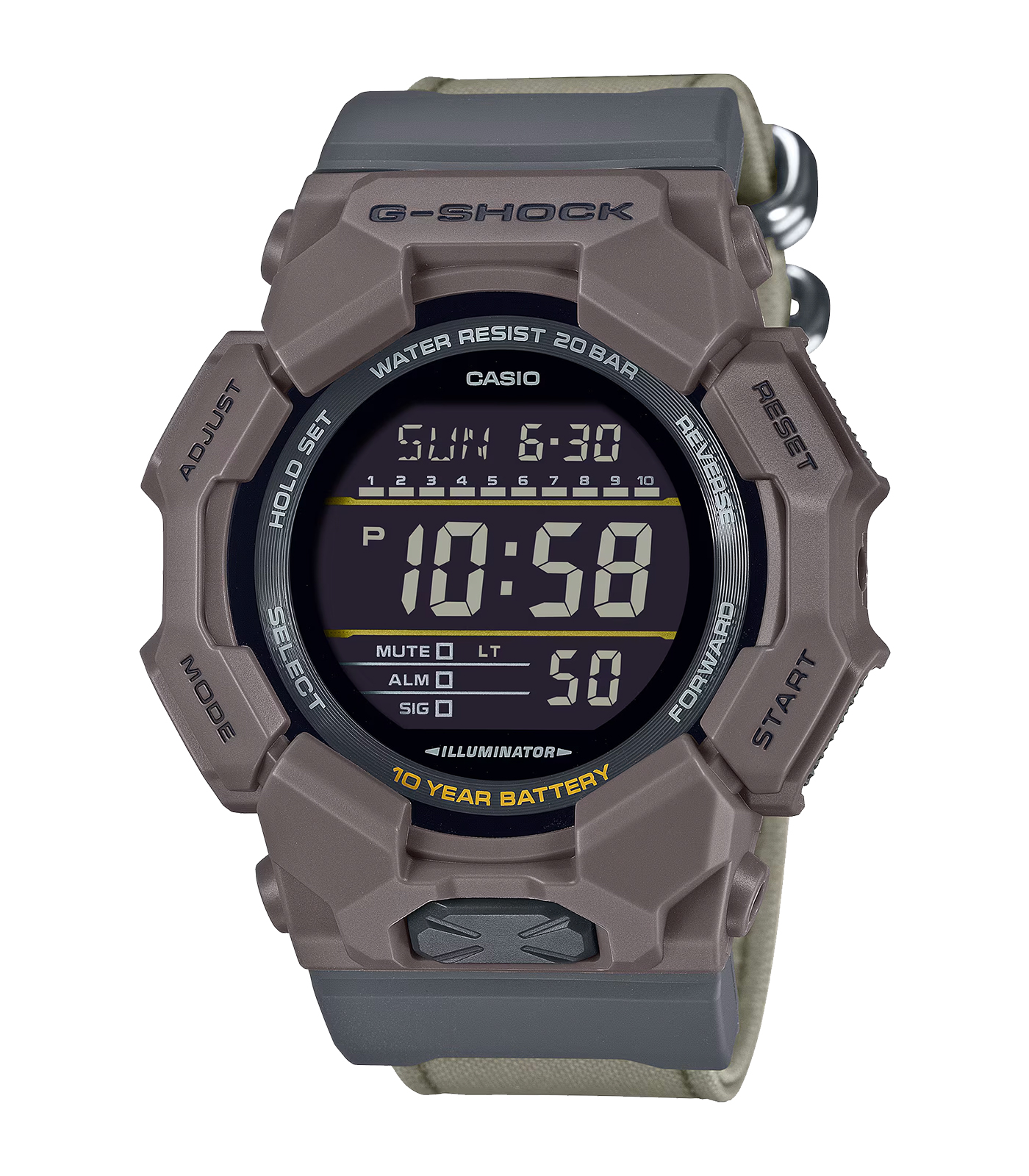 De G-Shock Digitaal Heren Horloge GD-010CE-5ER is een robuuste en veelzijdige keuze. Het heeft een digitale weergave, koolstofvezel kast, mineraal glas en canvas band. Waterbestendig tot 20 bar, met datum- en lichtfunctie. Perfect voor dagelijks gebruik en avontuurlijke activiteiten. Draag het om elke situatie comfortabel en stijlvol aan te kunnen. Gewicht: 73 gram.