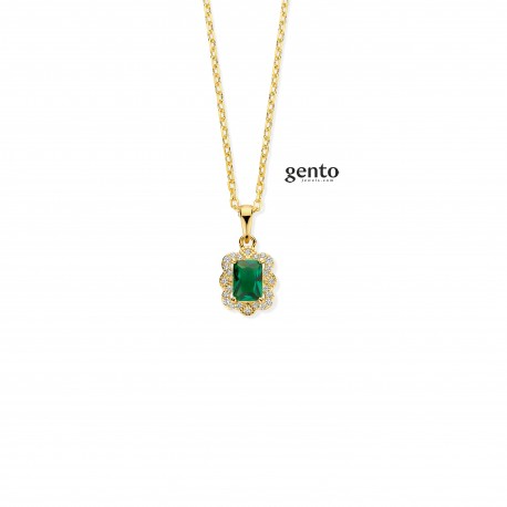 Ketting zilver verguld met hanger met groene steen zirconium