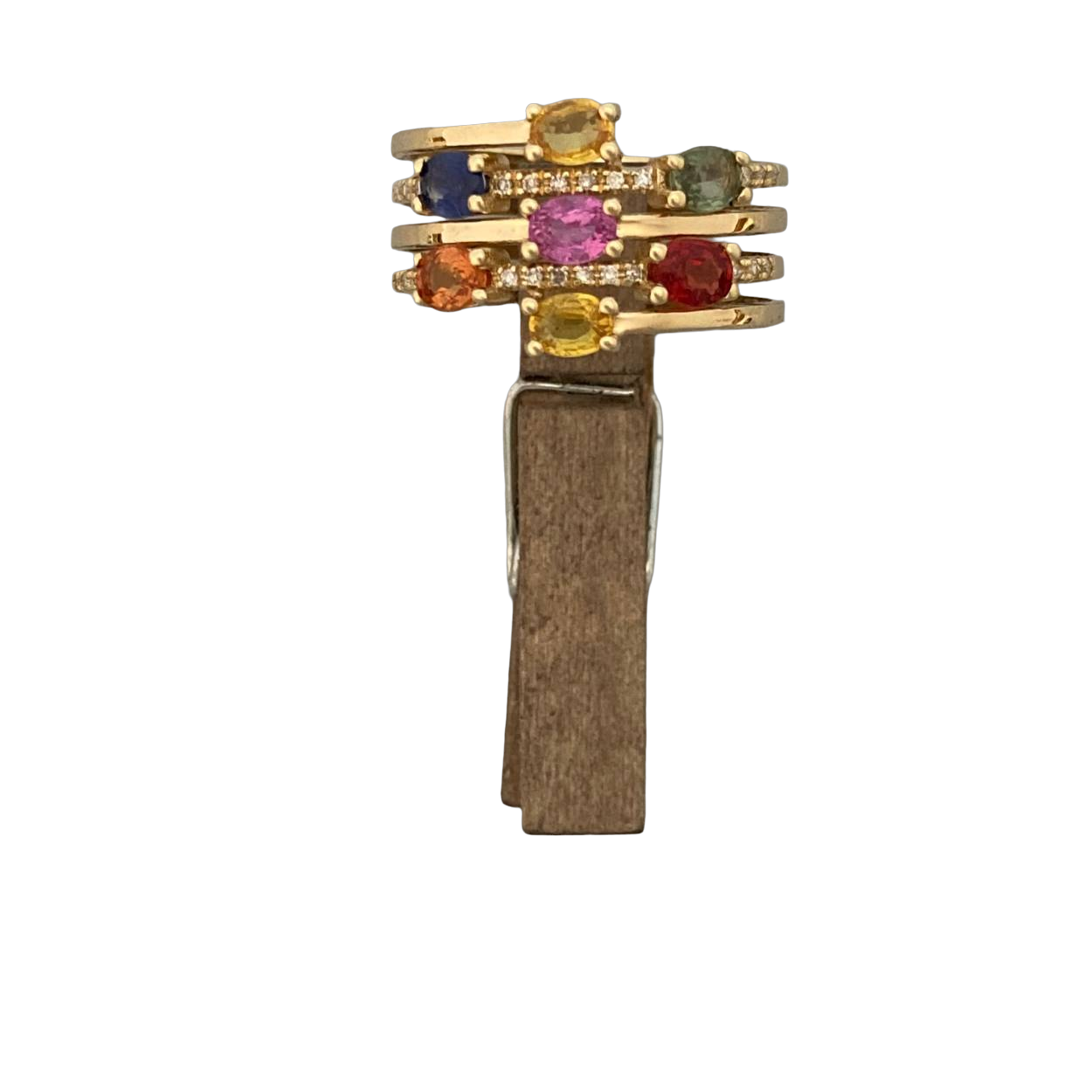 Geelgouden ring met fancy saffier. 0.072ct diamant.