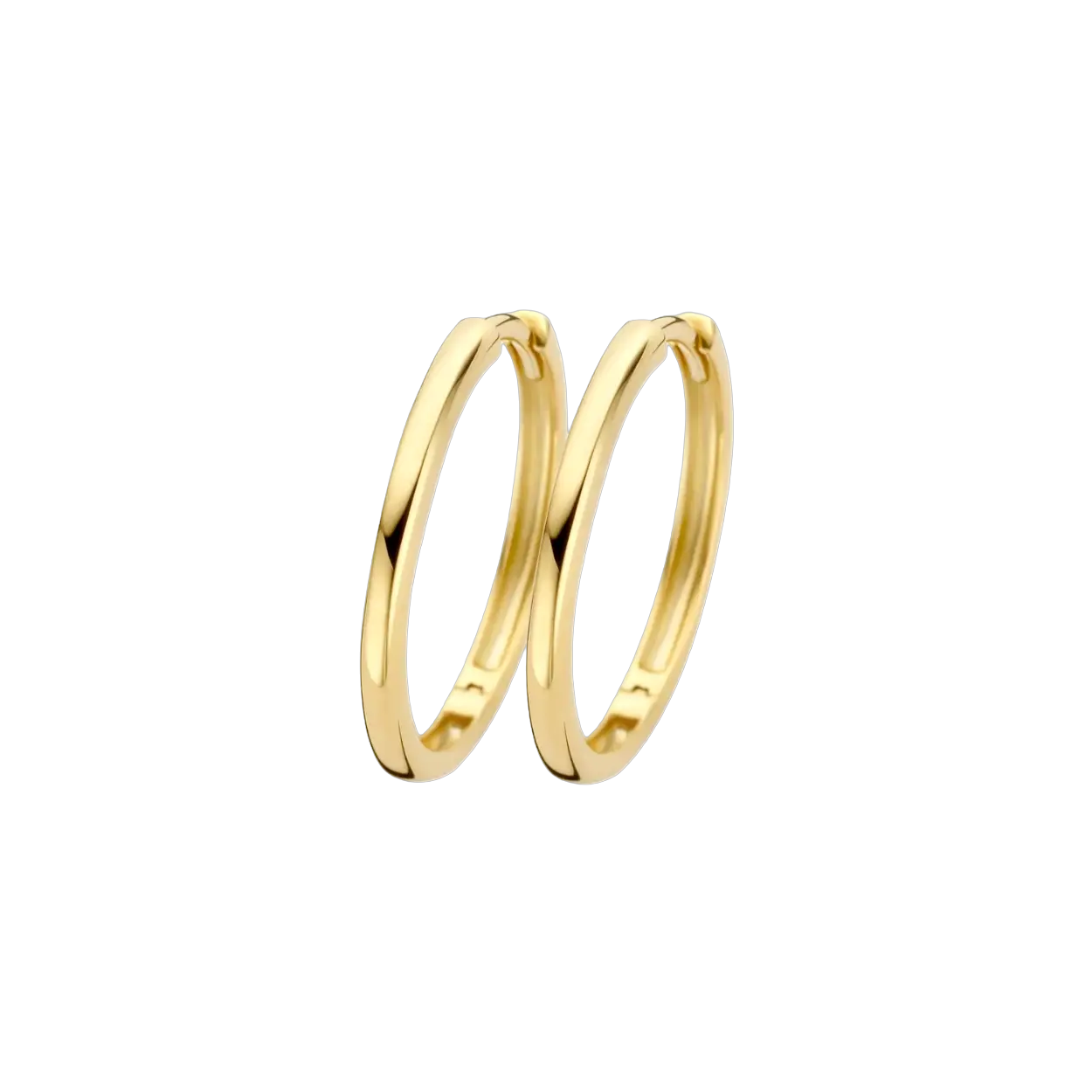 Prachtig in hun eenvoud zijn deze klassieke, gladde, ronde 14k geelgouden klapoorringen. Ze hebben een doorsnede van 1.9 mm 