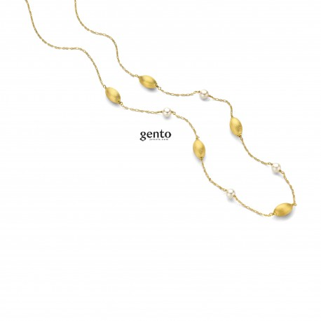 Lange ketting zilver bolletjes geborsteld