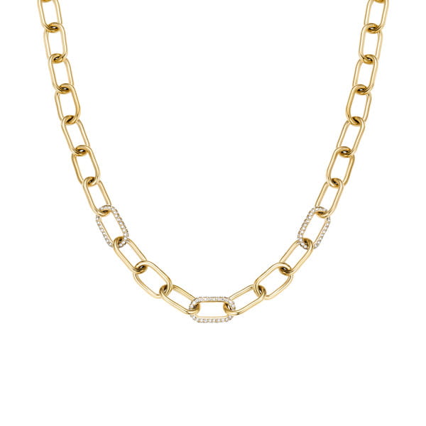  Een halsketting met een moderne en krachtige uitstraling uit de BERING Arctic Link collectie, waarin goudkleurige schakels worden gecombineerd met fonkelende witte kristallen. Het warme metaal en de heldere stenen zorgen voor een opvallend contrast met een stijlvolle twist.  Mooi als statement piece of samen met andere sieraden uit de Arctic Link collectie. Een bewuste keuze voor elke dag en bijzondere momenten. 
