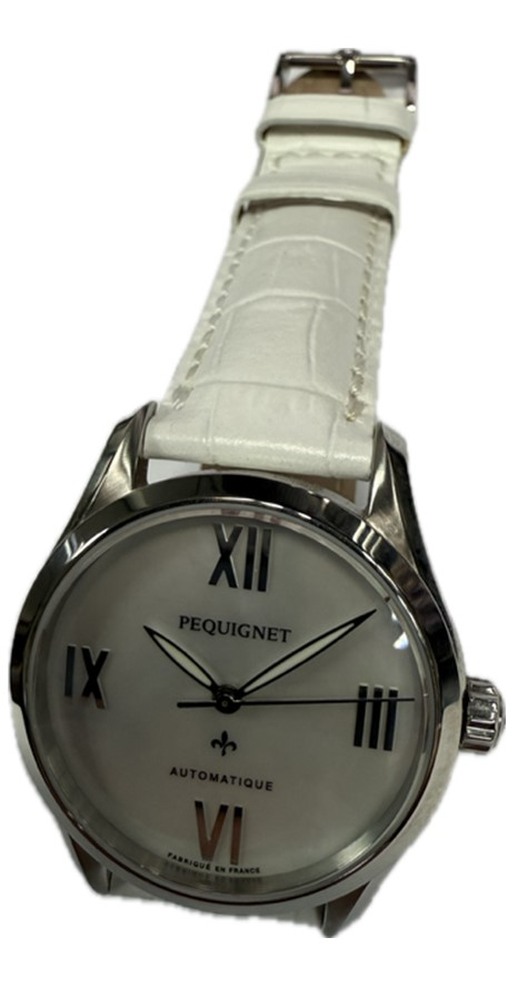 Pequignet dames pols horloge staal met lederen band Automaat.
