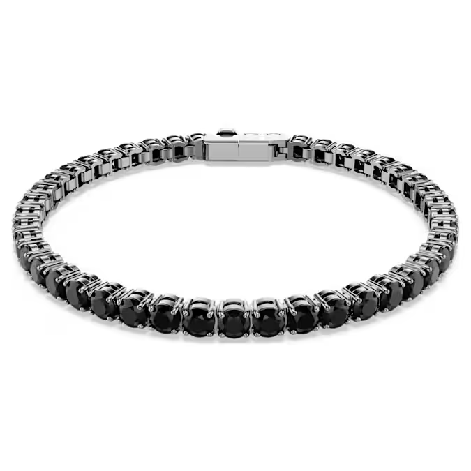 Deze ultramoderne Matrix-tennisarmband zet zwarte tinten centraal in uw stijl. Met een ruthenium toplaag en ronde zwarte keramische stenen combineert dit sieraad vloeiende lijnen met bijzondere diepte. Draag hem om drama aan elke look toe te voegen.

Artikelnr.: 5696030
Collectie:  Matrix Tennis
Lengte: 17.5 cm
Breedte: 0.4 cm
Materiaal:  Ruthenium plating, Herboren kristallen
Kleur:  Zwart
Type sluiting:  Kliksluiting