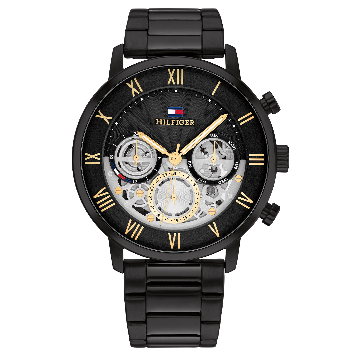 Tommy Hilfiger TH1710706 Horloge Heren Staal 44mm
Dit specifieke horloge van Tommy Hilfiger uit de Legend serie met artikelnr: TH1710706 is een casual herenhorloge die niet in je collectie mag ontbreken. Het stalen zwarte herenhorloge heeft een ronde stalen kast met een half opengewerkte wijzerplaat zodat het uurwerk deels zichtbaar is. Op de zwarte wijzerplaat staan Romeinse cijfers en een dag, datum en 24-uursaanduiding. Aan de kast zit een stalen zwarte schakelband met een vouwsluiting. Het horloge heeft een mineraalglas, een doorsnee van 44mm en is 5ATM.  

Het merk:
Sinds de lancering van het merk in 1985 is Tommy Hilfiger wereldwijd bekend geworden als pionier van de klassieke Amerikaanse coole stijl. Geïnspireerd door de iconische popcultuur en het Amerikaanse erfgoed. De dames en herencollectie van dit seizoen bestaan uit minimalistische silhouetten en rustieke lederen details. De herenhorlogecollectie biedt iconische uurwerken met roestvrijstalen, lederen en siliconen banden.

Specificaties:
- Mineraalglas
- Ronde kast 44mm
- Stalen zwarte kast
- Zwarte wijzerplaat
- Stalen zwarte schakelband 
- 5ATM