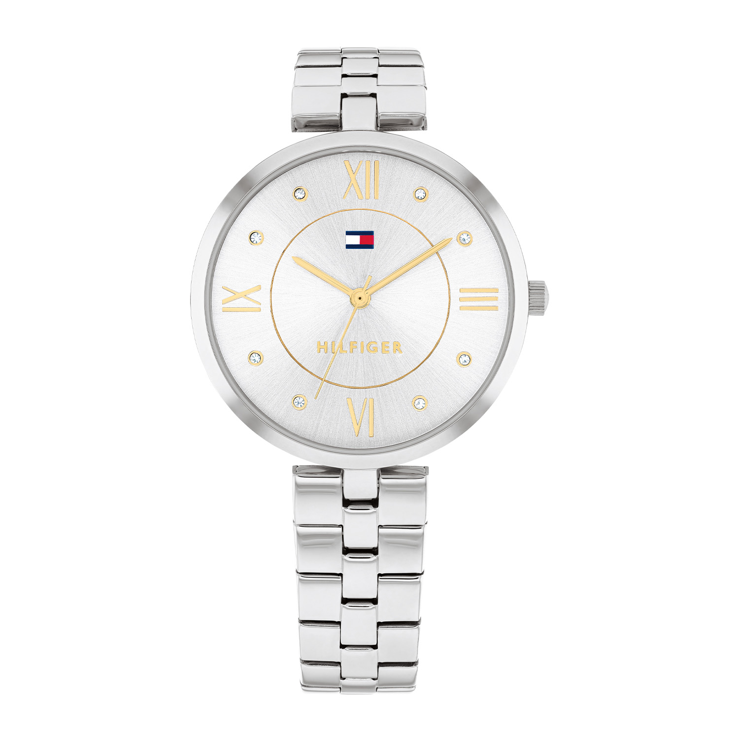 Tommy Hilfiger TH1782683 Horloge Dames Staal 34mm
Dit specifieke horloge van Tommy Hilfiger uit de Ella serie met artikelnr: TH1782683 is een elegant horloge die zeker in je collectie past. Het stalen dameshorloge heeft een ronde zilverkleurige kast met een gladde bezel. Op de zilverwitte wijzerplaat zijn 8 kristallen als uursaanduiding op de 1, 2, 4, 5, 7, 8, 10 en 11 geplaatst. De wijzers zijn op een minimalistische manier zichtbaar. De zilverkleurige stalen schakelband is met een speciale T-aanzet aan het horloge bevestigd. Verder heeft het een mineraalglas, een doorsnee van 34mm en is 3ATM.  

Het merk:
Sinds de lancering van het merk in 1985 is Tommy Hilfiger wereldwijd bekend geworden als pionier van de klassieke Amerikaanse coole stijl. Ge&iuml;nspireerd door de iconische popcultuur en het Amerikaanse erfgoed. De dames en herencollectie van dit seizoen bestaan uit minimalistische silhouetten en rustieke lederen details. De herenhorlogecollectie biedt iconische uurwerken met roestvrijstalen, lederen en siliconen banden.

Specificaties:
- Mineraalglas
- Ronde kast 34mm
- Zilverkleurige horlogekast
- Zilverwitte wijzerplaat
- Zilverkleurige schakelband
- 3ATM