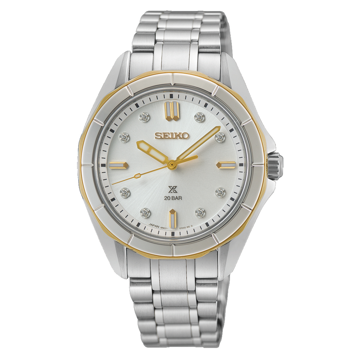 De PROSPEX Dames Quartz horloge, modelnummer SUR618J1, heeft een elegante zilverkleurige roestvrijstalen armband en een witte wijzerplaat met echte diamanten. De ronde kast is 8,74 mm dik en heeft saffierglas. Het horloge is waterdicht tot 20 ATM en heeft een analoge kwartsbeweging. Perfect voor dagelijks gebruik en speciale gelegenheden. Draag met zilveren sieraden voor een verfijnde look.