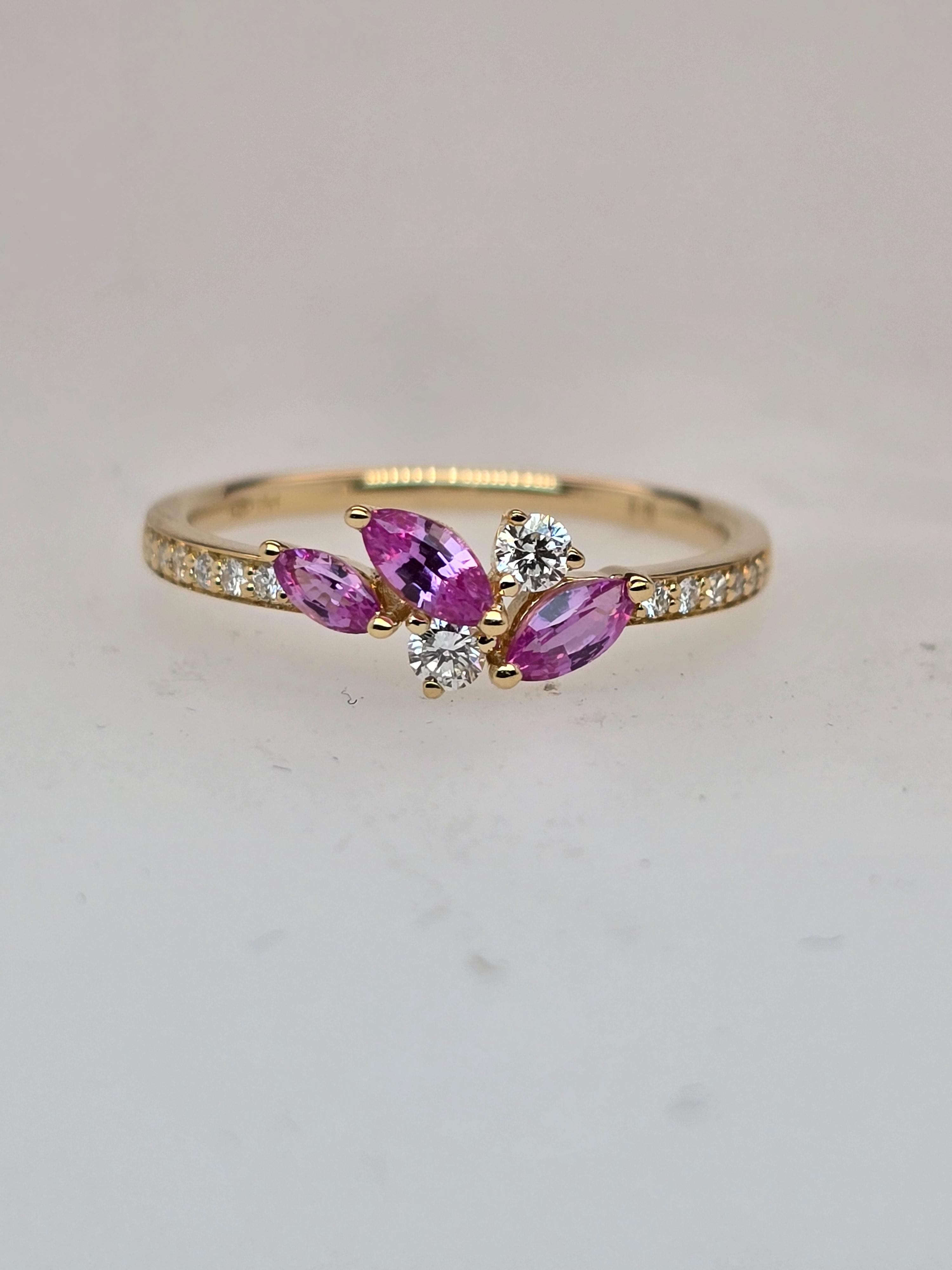 Ring goud 18kt met diamanten en roze saffier