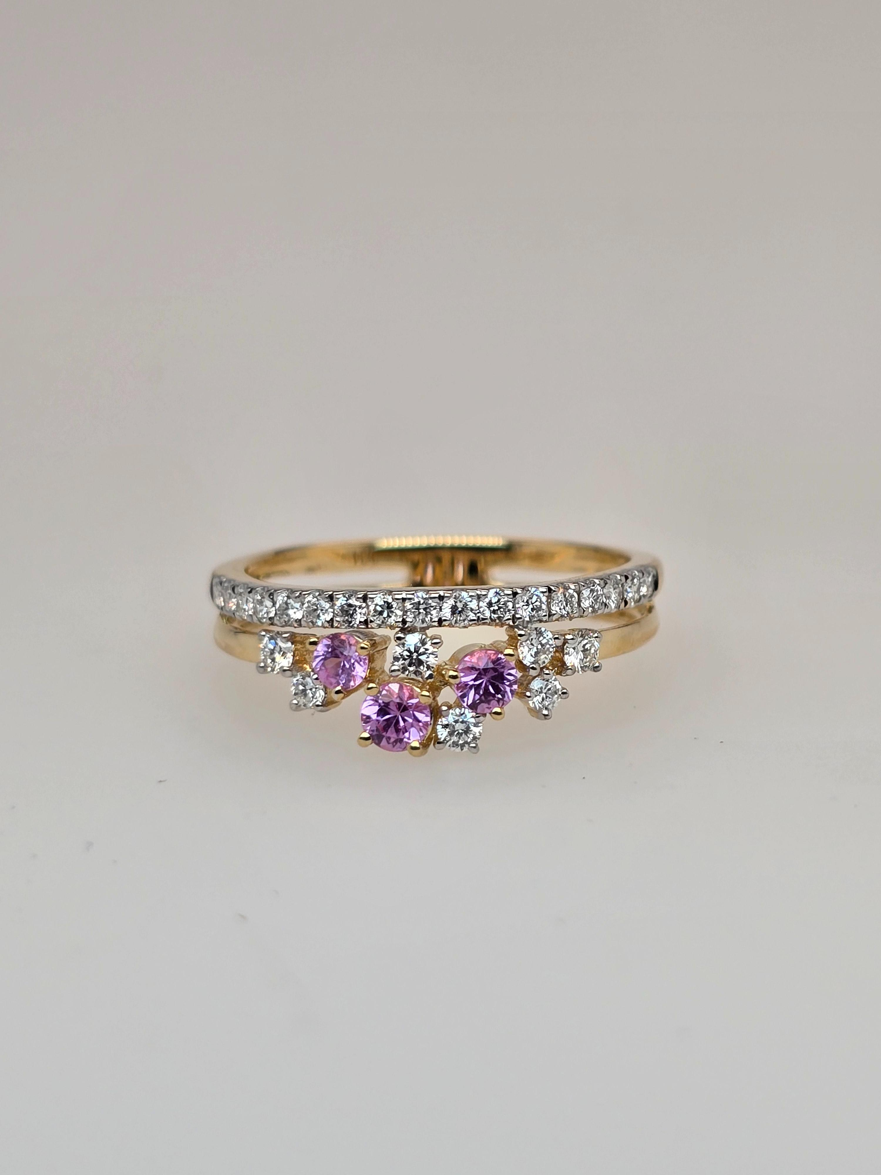 Ring goud 18kt met diamanten en roze saffier