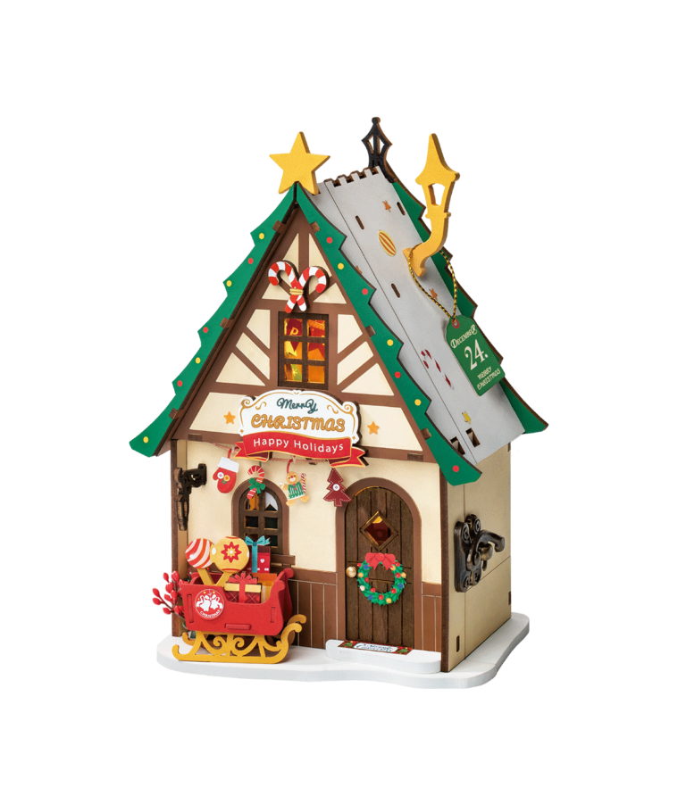 DIY Huisjes, Kerst
Robotime, DIY Huisje Twinkling Christmas House, DS036, 12,5x9x18,2cm
Minimalistisch Miniature Christmas House presenteert een speciaal ontworpen miniversie van een houten puzzelpoppenhuis voor deze kerst. Met een met sneeuw bedekte grond, een gezellige open haard in de kamer en een driehoekig dak versierd met een kerstboom. Het zal je vergezellen om te genieten van een prachtige kerst. Te openen en te sluiten.
Het Christmas House heeft twee verschillende configuraties, zodat je twee scènes kunt ervaren en meerdere speelopties kunt ontgrendelen. De overgang van de buiten- naar de binnen omgeving brengt een unieke kerstverrassing.
Als je op zoek bent naar een kerstcadeau, dan is het echt een geweldige keuze. Of je het nu samen met vrienden, geliefden of zelfstandig in elkaar zet, het zal je vreugde brengen. Wordt je vrolijk van creatieve bezig zijn met je handen, ga ervoor!

LED-verlichting. Deze 3D-houten puzzel vereist twee AA-batterijen en als het eenmaal is verlicht, zal het kersthuisje op kerstavond helder schijnen. Het creëert een magische sfeer waar ik zeker van ben dat je in zult worden ondergedompeld.