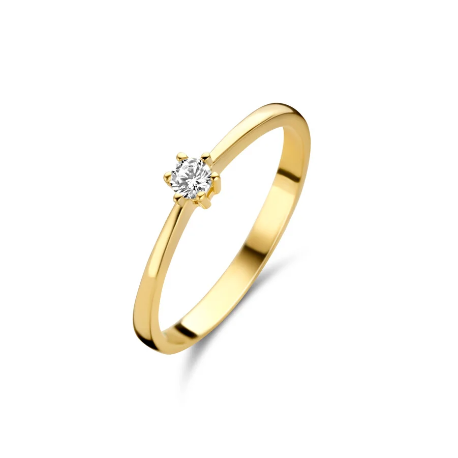 gouden solitairring 6 poots chaton in maat 17,5 (55)