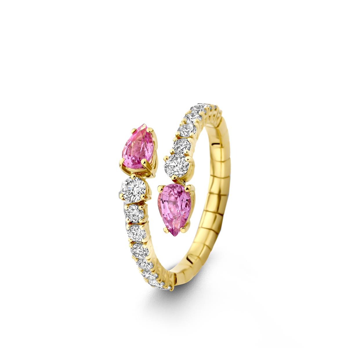 Naiomy Ring Goud 18k met roze saffier en briljant 
