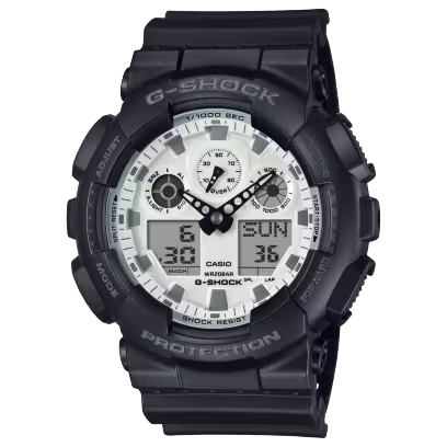 De Casio G-Shock GA-100WD-1AER is een stoer en robuust ontwerp. 
Het modieuze, volledig zwarte ontwerp wordt aangevuld met een band van Resin, Resin bestaat uit kunsthars en is dankzij de extreme houdbaarheid en flexibiliteit het ideale materiaal voor armbanden, waardoor je een coole, veelzijdige look krijgt die je zowel op het werk als in je vrije tijd kunt dragen.

- Mineraalglas
- Waterdicht tot 20 ATM
- Materiaal van kast en band: Hars
