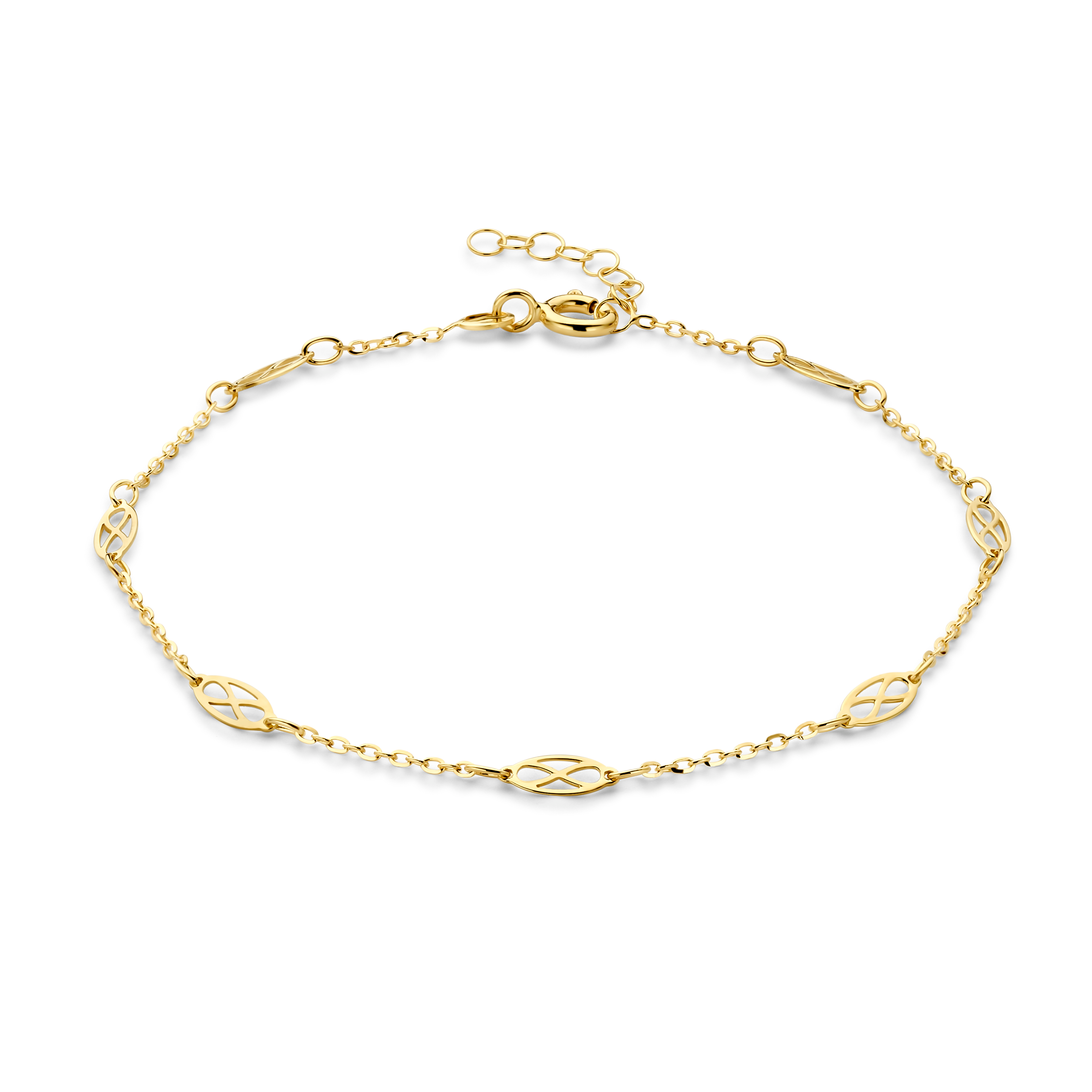 gouden J&J armband, ovaaltjes+ infinity