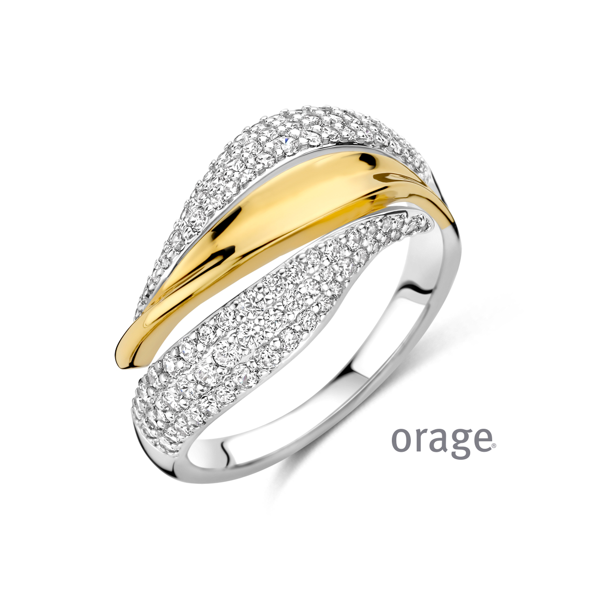 Ring bicolor yell 925 rh CZ (V/39)