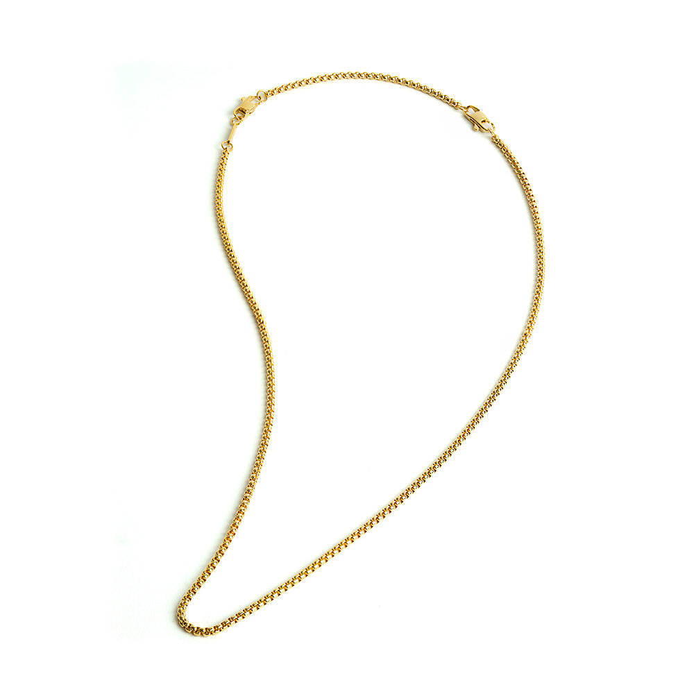Vita Gold (3mm boxketting) halsketting van het merk Gemini.
De lengte is 54+10 cm.