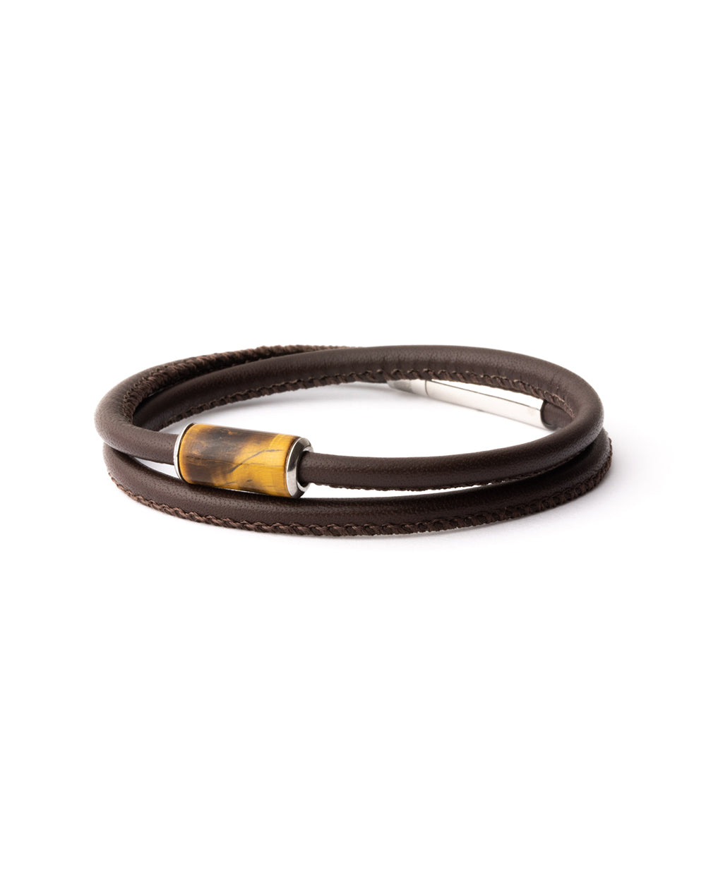 Dit is een Gemini Olympus Apollo Brown L mannenarmband. Deze heeft een tiger eye steen. Maat L = 21 cm