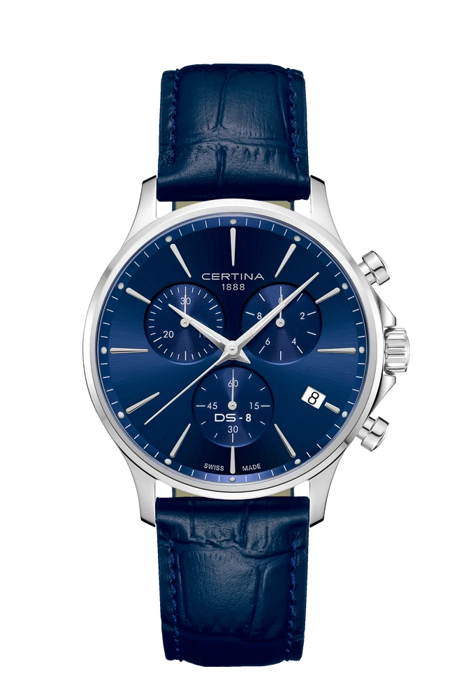 De Certina DS-8 C0454171604100 is een elegante analoge polshorloge met een quartz uurwerk en Zwitserse beweging. Het heeft een roestvrijstalen ronde kast met saffierglas en een blauwe wijzerplaat met streepjesindex. De blauwe lederen band maakt de horloge compleet. Ideaal voor formele gelegenheden of dagelijks gebruik. Draag het met een strak pak of smart-casual outfit.