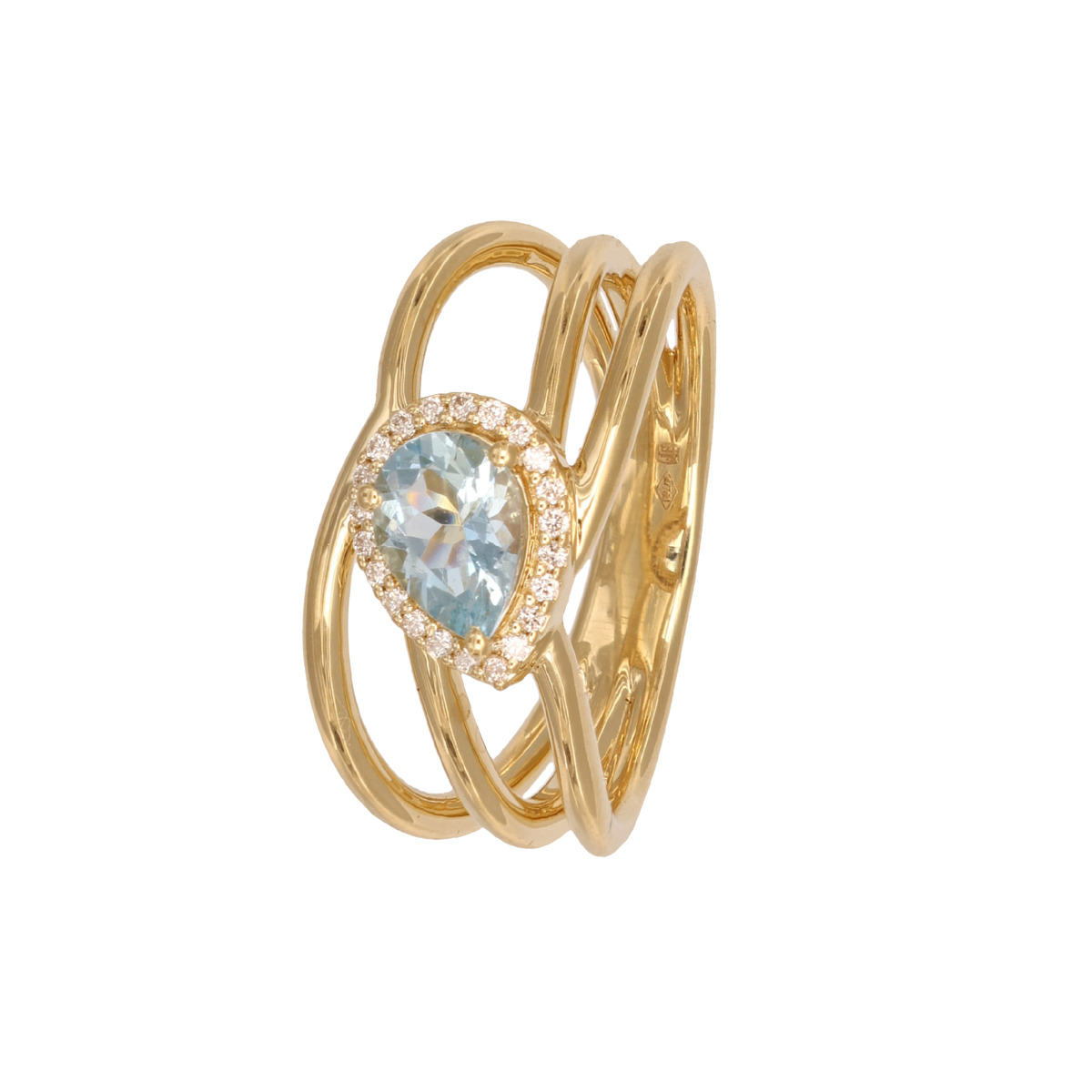 Naiomy Gold Ring Goud 18k gezet met Briljant en Aquamarijn