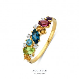 Ring YG nat. dia 0.040 ct + gemstones (Amethyst, Topaz, Citrine, Peridot, Rhodolite)