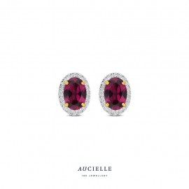 Oorstekers YG Diam 0.12ct Rhodolite